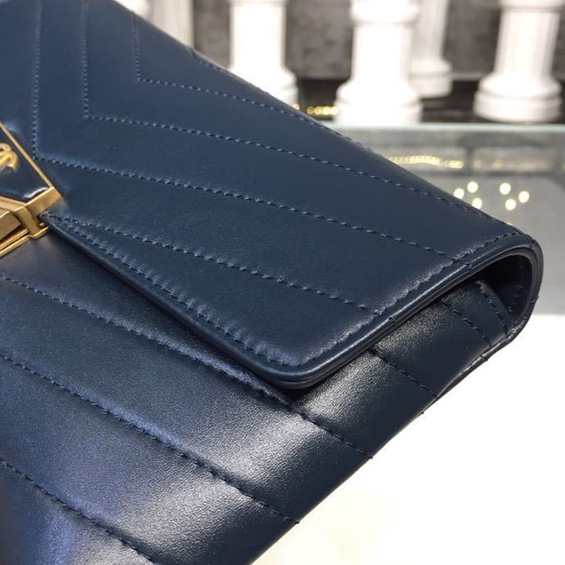 Chanel Chevron Calfskin Envelope Clutch Bag A57493 25cm Gold Hardware Lambskin Leather Metiers d鈥橝rt Paris-Hamburg 2018 Navy Blue