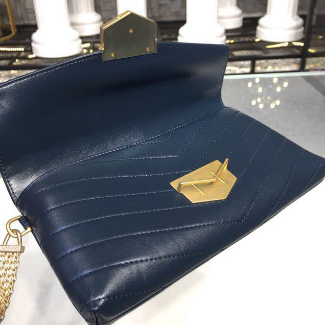 Chanel Chevron Calfskin Envelope Clutch Bag A57493 25cm Gold Hardware Lambskin Leather Metiers d鈥橝rt Paris-Hamburg 2018 Navy Blue