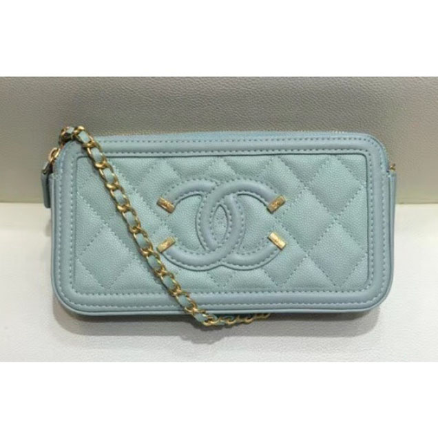 Chanel CC Filigree Grained Clutch with Chain Bag Light Green 2018