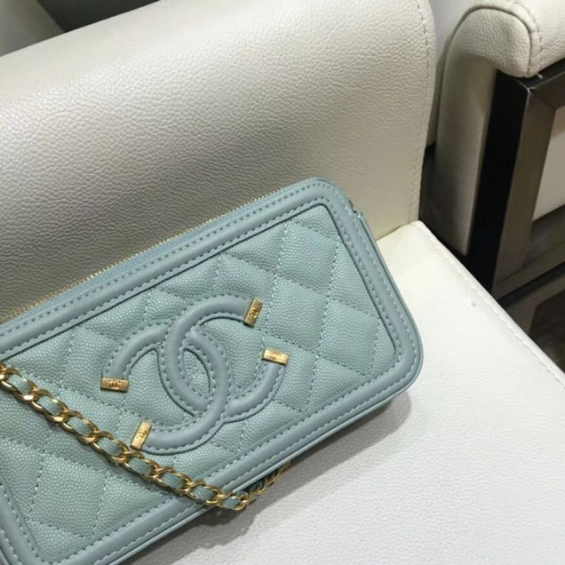 Chanel CC Filigree Grained Clutch with Chain Bag Light Green 2018