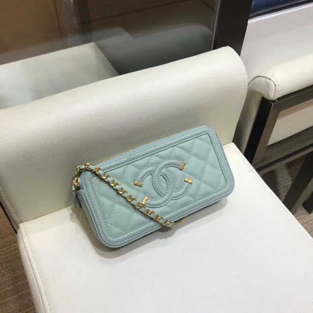 Chanel CC Filigree Grained Clutch with Chain Bag Light Green 2018