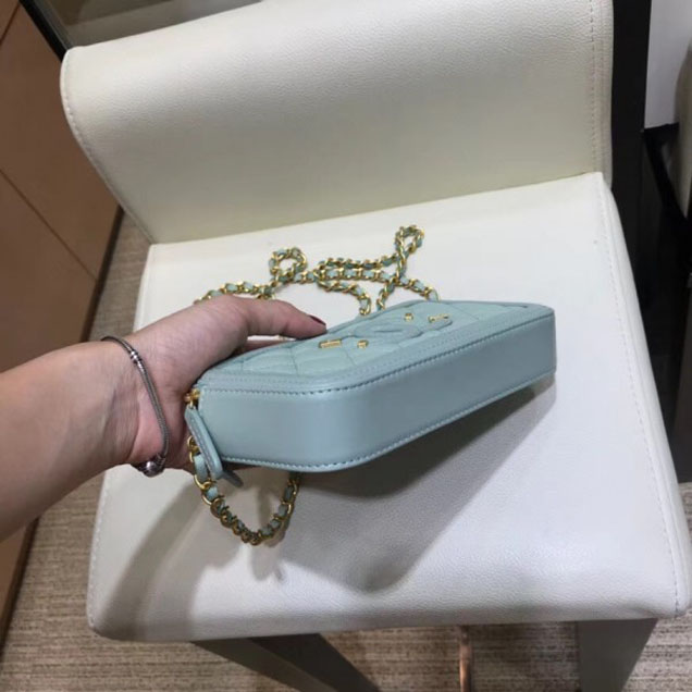 Chanel CC Filigree Grained Clutch with Chain Bag Light Green 2018