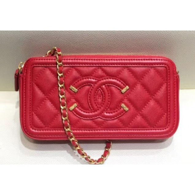 Chanel CC Filigree Grained Clutch with Chain Bag Red 2018