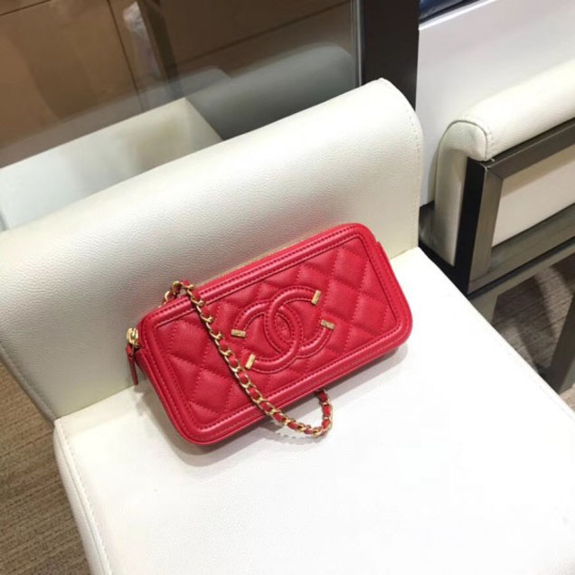 Chanel CC Filigree Grained Clutch with Chain Bag Red 2018