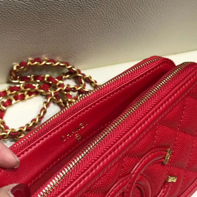 Chanel CC Filigree Grained Clutch with Chain Bag Red 2018