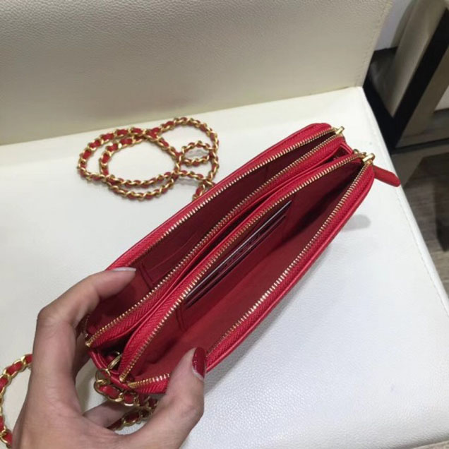 Chanel CC Filigree Grained Clutch with Chain Bag Red 2018