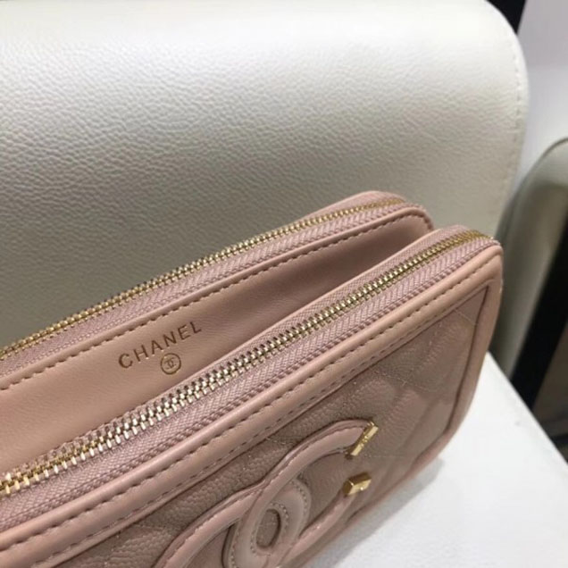Chanel CC Filigree Grained Clutch with Chain Bag Apricot 2018