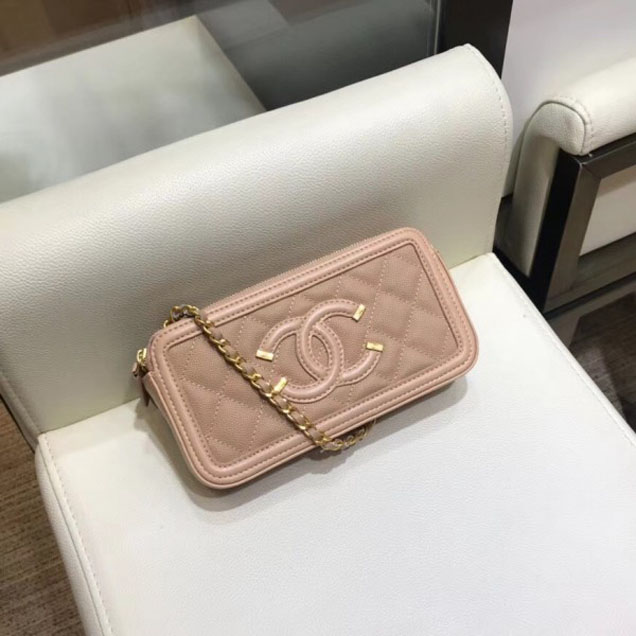 Chanel CC Filigree Grained Clutch with Chain Bag Apricot 2018