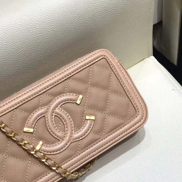 Chanel CC Filigree Grained Clutch with Chain Bag Apricot 2018
