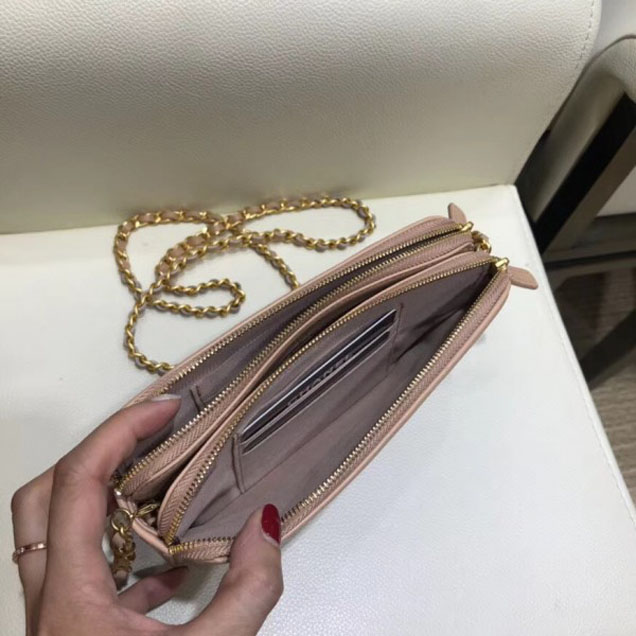 Chanel CC Filigree Grained Clutch with Chain Bag Apricot 2018