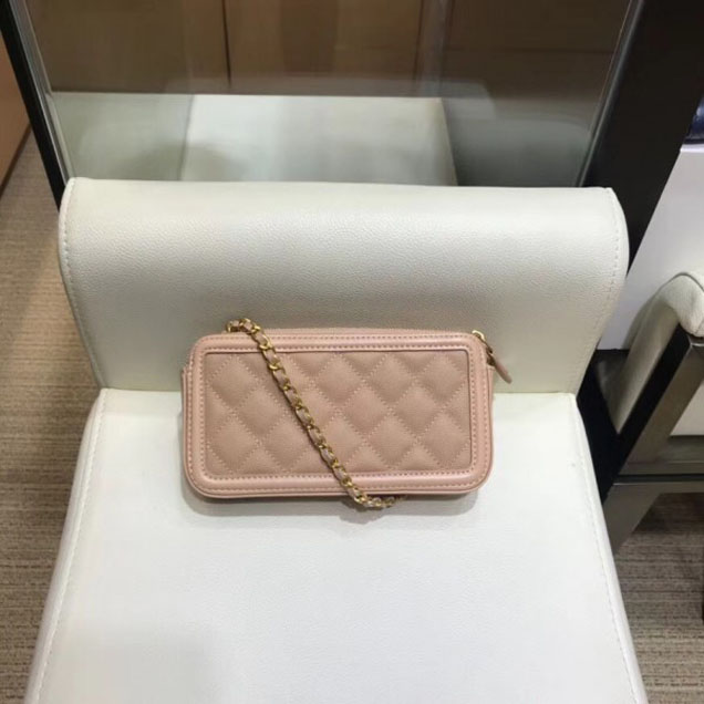 Chanel CC Filigree Grained Clutch with Chain Bag Apricot 2018
