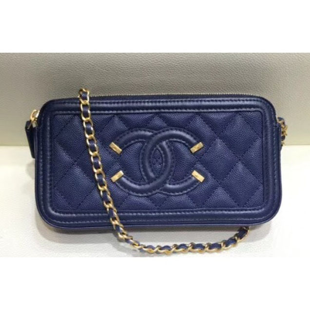 Chanel CC Filigree Grained Clutch with Chain Bag Royal Blue 2018