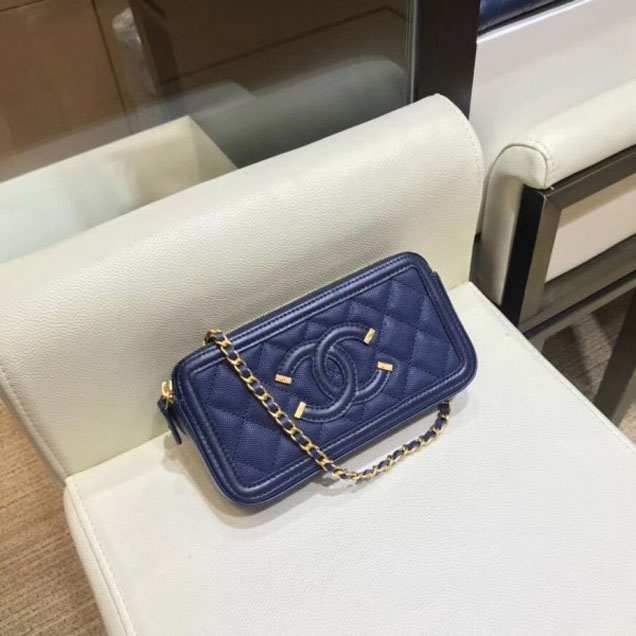 Chanel CC Filigree Grained Clutch with Chain Bag Royal Blue 2018