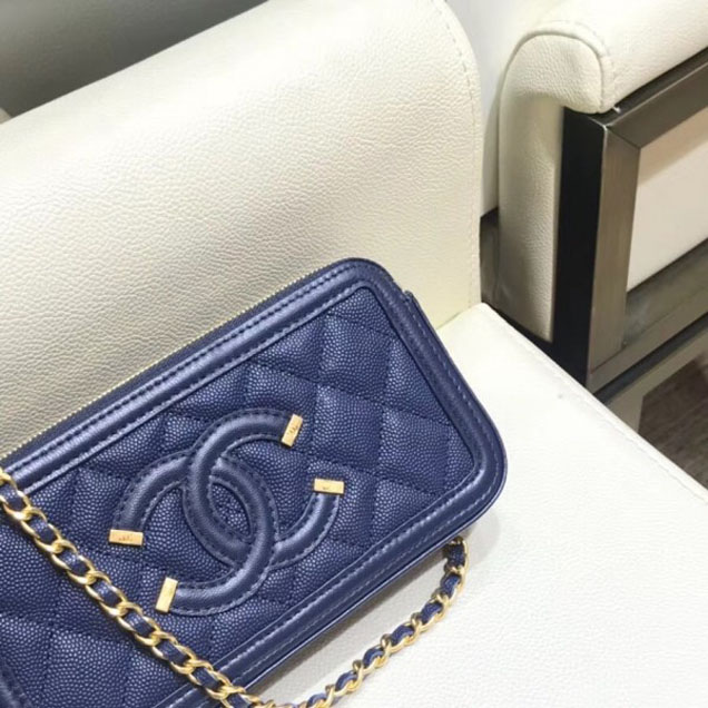 Chanel CC Filigree Grained Clutch with Chain Bag Royal Blue 2018