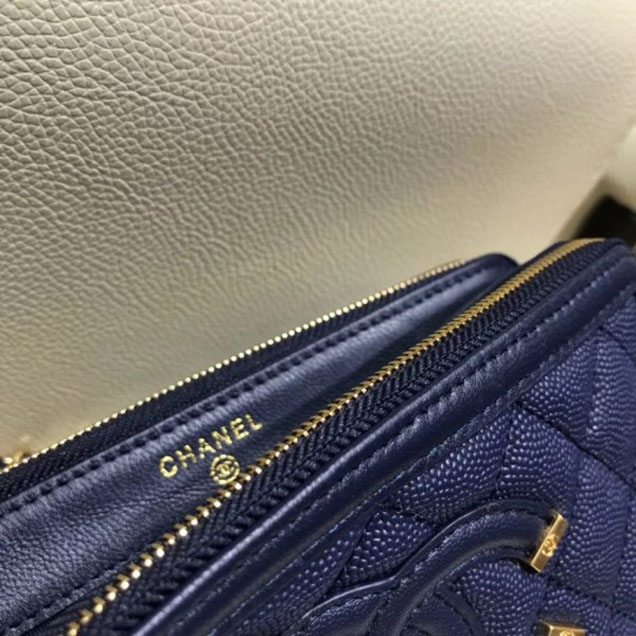 Chanel CC Filigree Grained Clutch with Chain Bag Royal Blue 2018