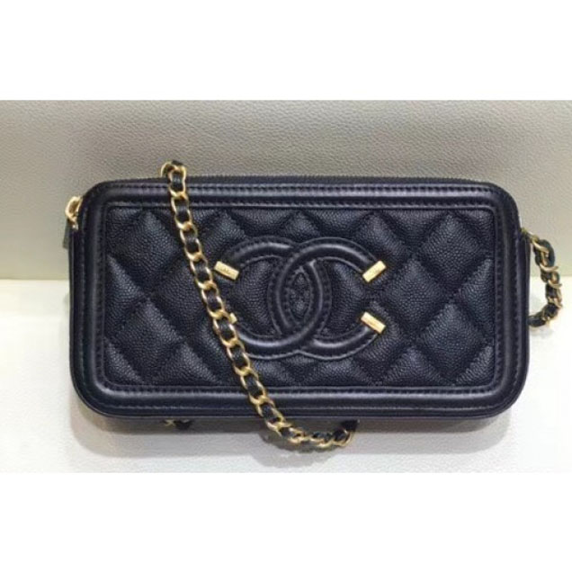 Chanel CC Filigree Grained Clutch with Chain Bag Black 2018