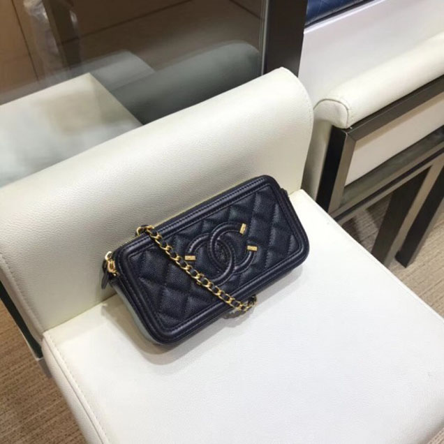 Chanel CC Filigree Grained Clutch with Chain Bag Black 2018