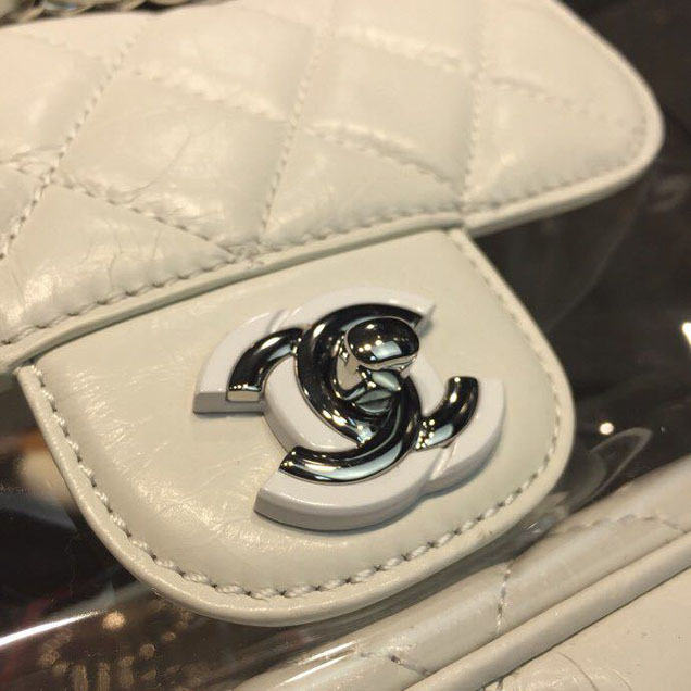 Chanel Crumpled Calfskin PVC Aquarium Backpack Bag 22cm Silver Hardware Lambskin Leather Spring Summer Collection White