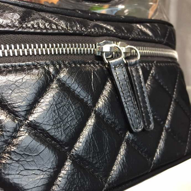 Chanel Crumpled Calfskin PVC Aquarium Backpack Bag 22cm Silver Hardware Lambskin Leather Spring Summer Collection Black