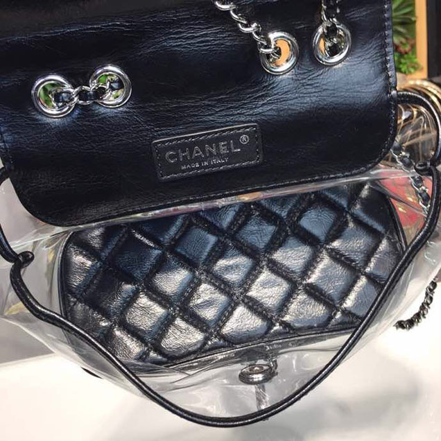 Chanel Crumpled Calfskin PVC Aquarium Backpack Bag 22cm Silver Hardware Lambskin Leather Spring Summer Collection Black