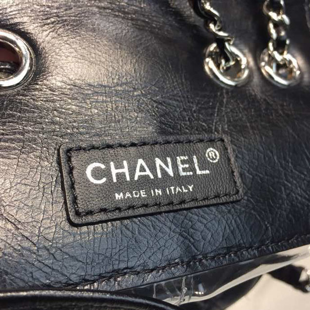 Chanel Crumpled Calfskin PVC Aquarium Backpack Bag 22cm Silver Hardware Lambskin Leather Spring Summer Collection Black