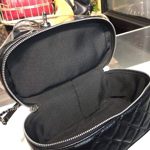 Chanel Crumpled Calfskin PVC Aquarium Backpack Bag 22cm Silver Hardware Lambskin Leather Spring Summer Collection Black
