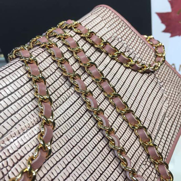 Chanel WOC Wallet on A Chain Bag 20cm Gold Hardware Lizard Skin Fall Winter 2018 Collection Pale Pink