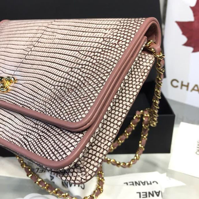 Chanel WOC Wallet on A Chain Bag 20cm Gold Hardware Lizard Skin Fall Winter 2018 Collection Pale Pink
