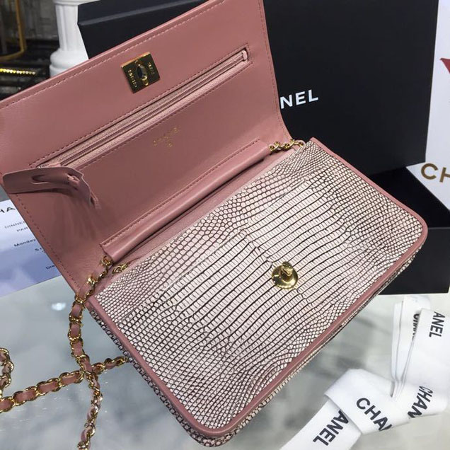 Chanel WOC Wallet on A Chain Bag 20cm Gold Hardware Lizard Skin Fall Winter 2018 Collection Pale Pink