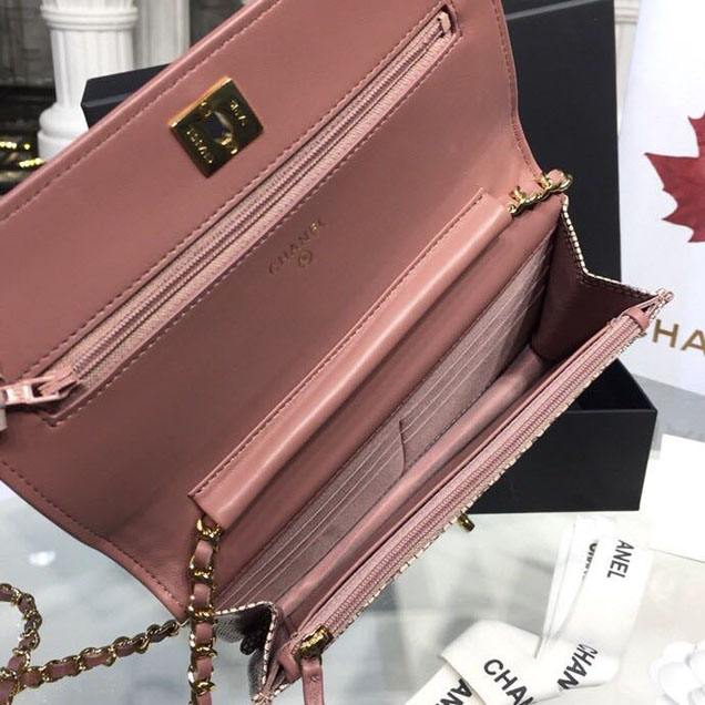 Chanel WOC Wallet on A Chain Bag 20cm Gold Hardware Lizard Skin Fall Winter 2018 Collection Pale Pink