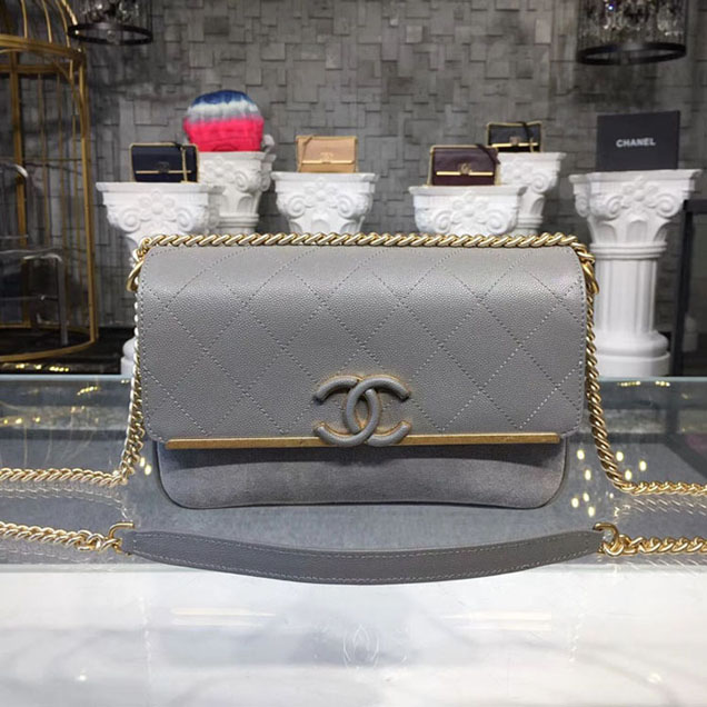 Chanel Grained Calfskin and Suede Flap Small Bag A57560 Gray 2018