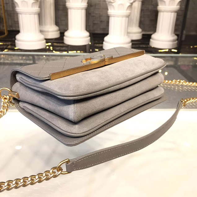 Chanel Grained Calfskin and Suede Flap Small Bag A57560 Gray 2018