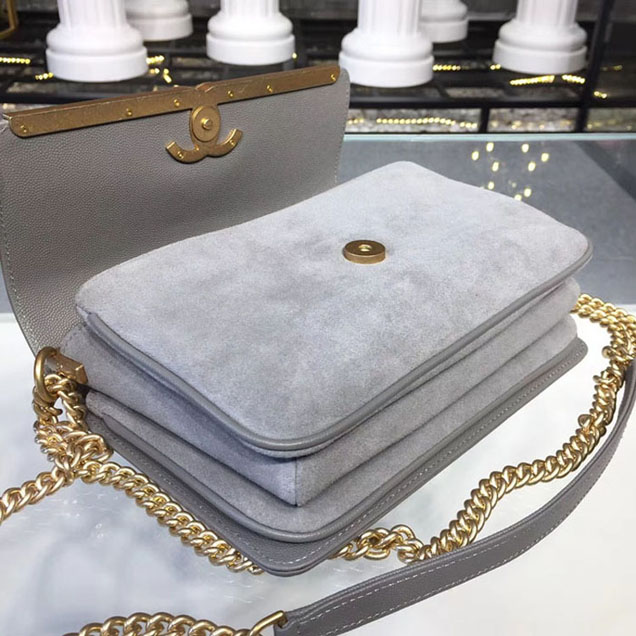 Chanel Grained Calfskin and Suede Flap Small Bag A57560 Gray 2018