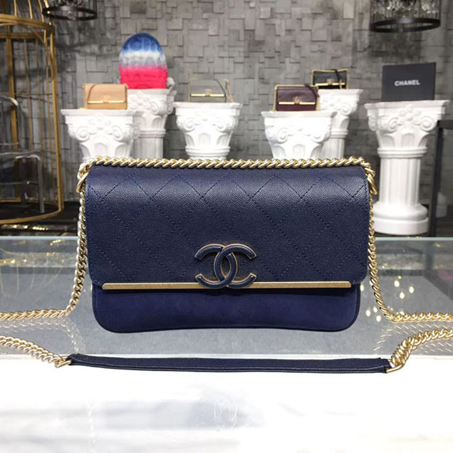 Chanel Grained Calfskin and Suede Flap Small Bag A57560 Navy Blue 2018