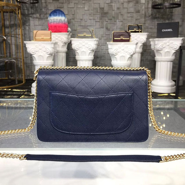 Chanel Grained Calfskin and Suede Flap Small Bag A57560 Navy Blue 2018