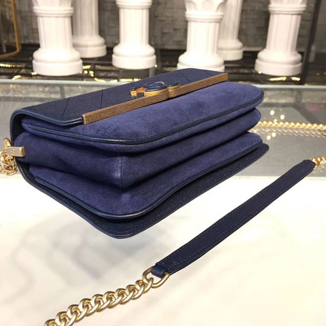Chanel Grained Calfskin and Suede Flap Small Bag A57560 Navy Blue 2018