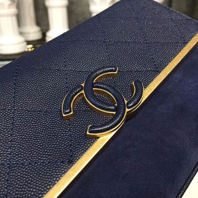 Chanel Grained Calfskin and Suede Flap Small Bag A57560 Navy Blue 2018