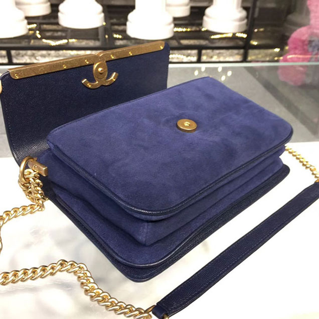 Chanel Grained Calfskin and Suede Flap Small Bag A57560 Navy Blue 2018
