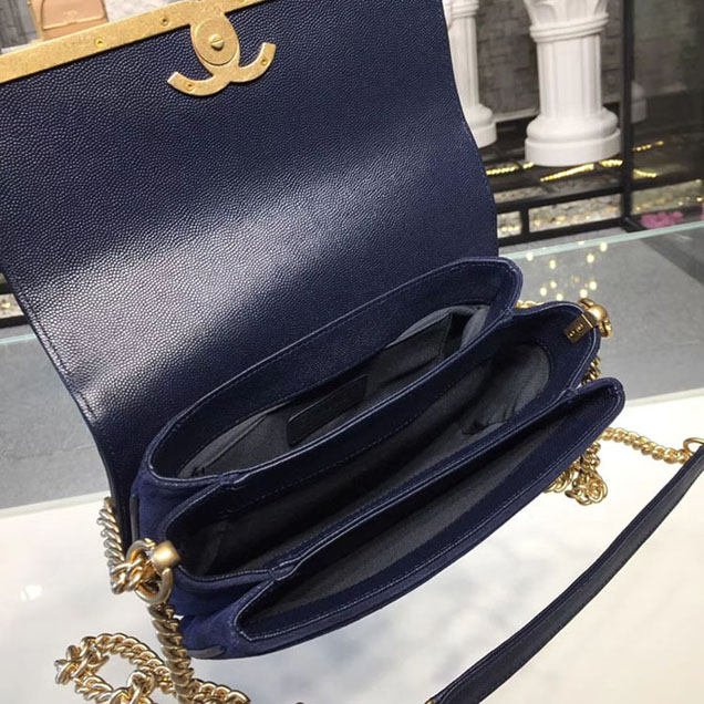 Chanel Grained Calfskin and Suede Flap Small Bag A57560 Navy Blue 2018