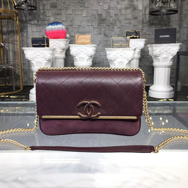 Chanel Grained Calfskin and Suede Flap Small Bag A57560 Burgundy 2018