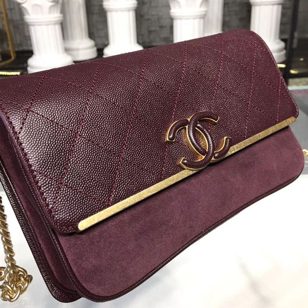 Chanel Grained Calfskin and Suede Flap Small Bag A57560 Burgundy 2018