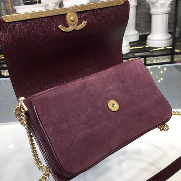 Chanel Grained Calfskin and Suede Flap Small Bag A57560 Burgundy 2018
