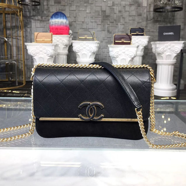 Chanel Grained Calfskin and Suede Flap Small Bag A57560 Black 2018