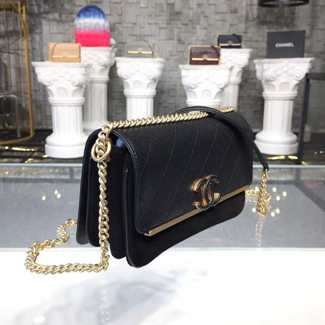 Chanel Grained Calfskin and Suede Flap Small Bag A57560 Black 2018