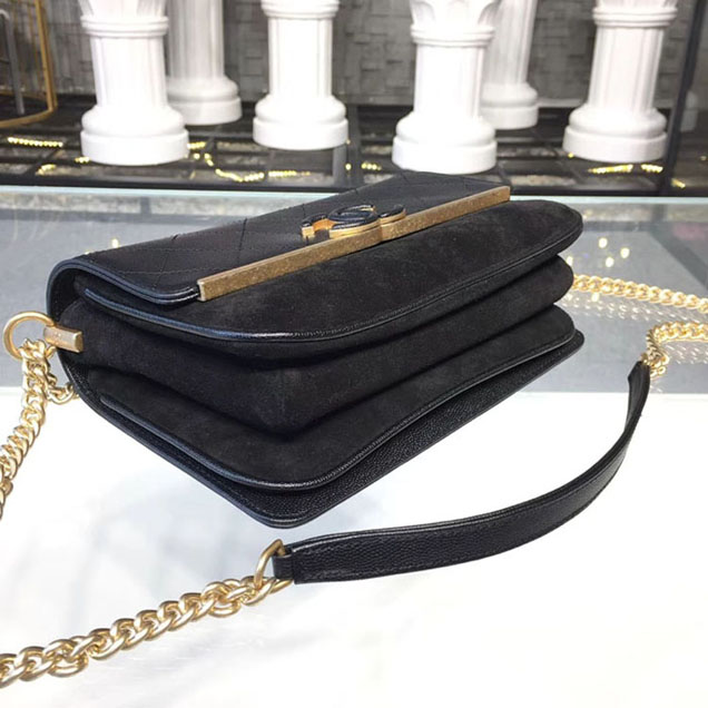 Chanel Grained Calfskin and Suede Flap Small Bag A57560 Black 2018