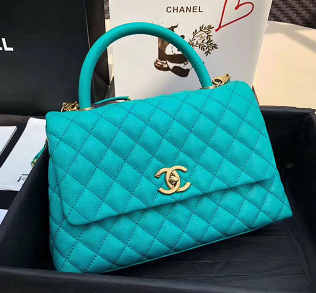 Chanel Caviar Calfskin Flap Bag With Handle 28cm Green