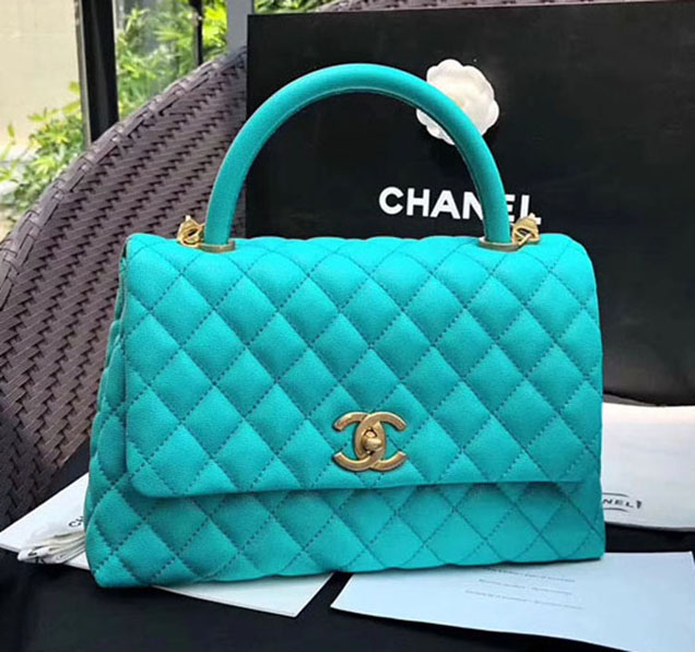 Chanel Caviar Calfskin Flap Bag With Handle 28cm Green