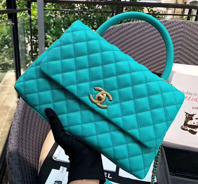 Chanel Caviar Calfskin Flap Bag With Handle 28cm Green