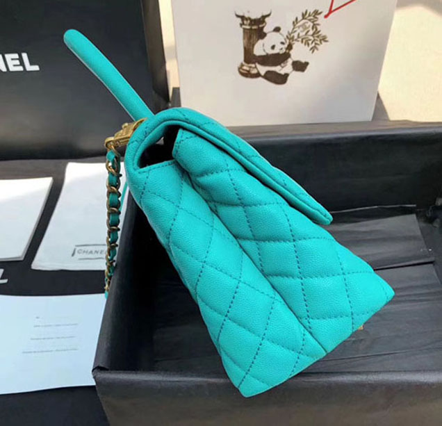 Chanel Caviar Calfskin Flap Bag With Handle 28cm Green