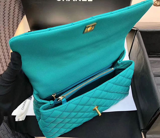 Chanel Caviar Calfskin Flap Bag With Handle 28cm Green